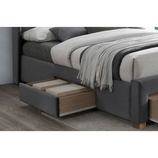 Lit double en tissu velours de qualité ASENA, gris, avec sommier à lattes, 160x200
