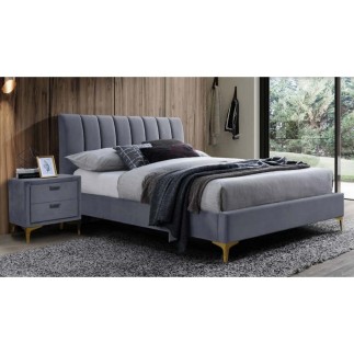 Lit double en tissu velours de qualité MICHIGAN, gris, avec sommier à lattes, 160x200