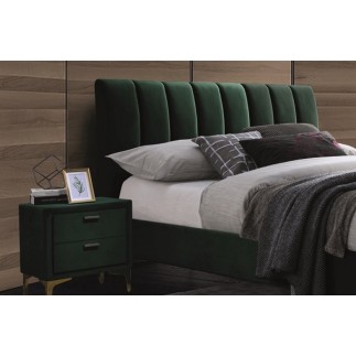Lit double en tissu velours de qualité MICHIGAN, vert, avec sommier à lattes, 160x200