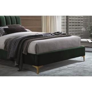Lit double en tissu velours de qualité MICHIGAN, vert, avec sommier à lattes, 160x200