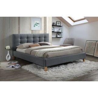 Lit double en tissu de qualité TERESA, gris, avec sommier à lattes, 140x200