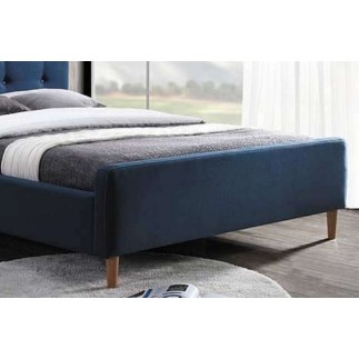 Lit double en tissu de qualité PIALA, bleu, avec sommier à lattes, 160x200