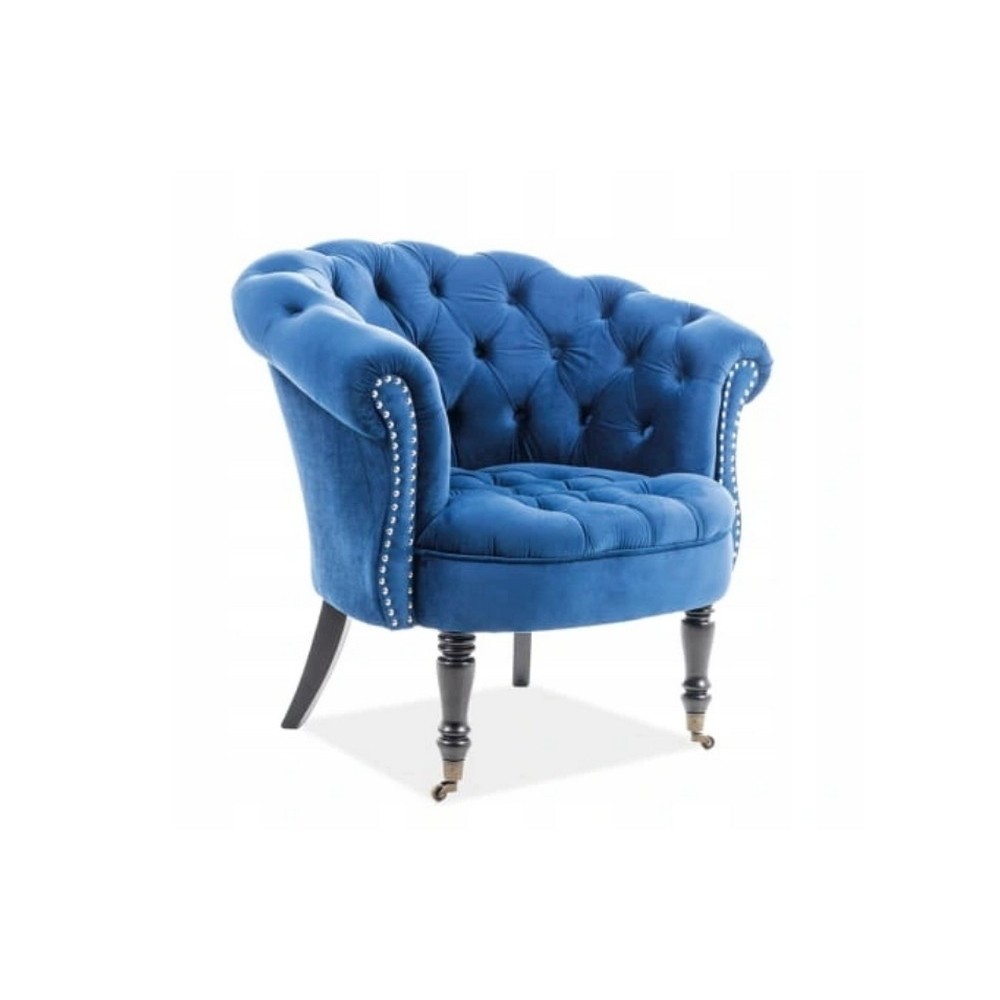 Fauteuil en tissu velours de qualité, bleu, PHENIX, Fauteuil 1 place