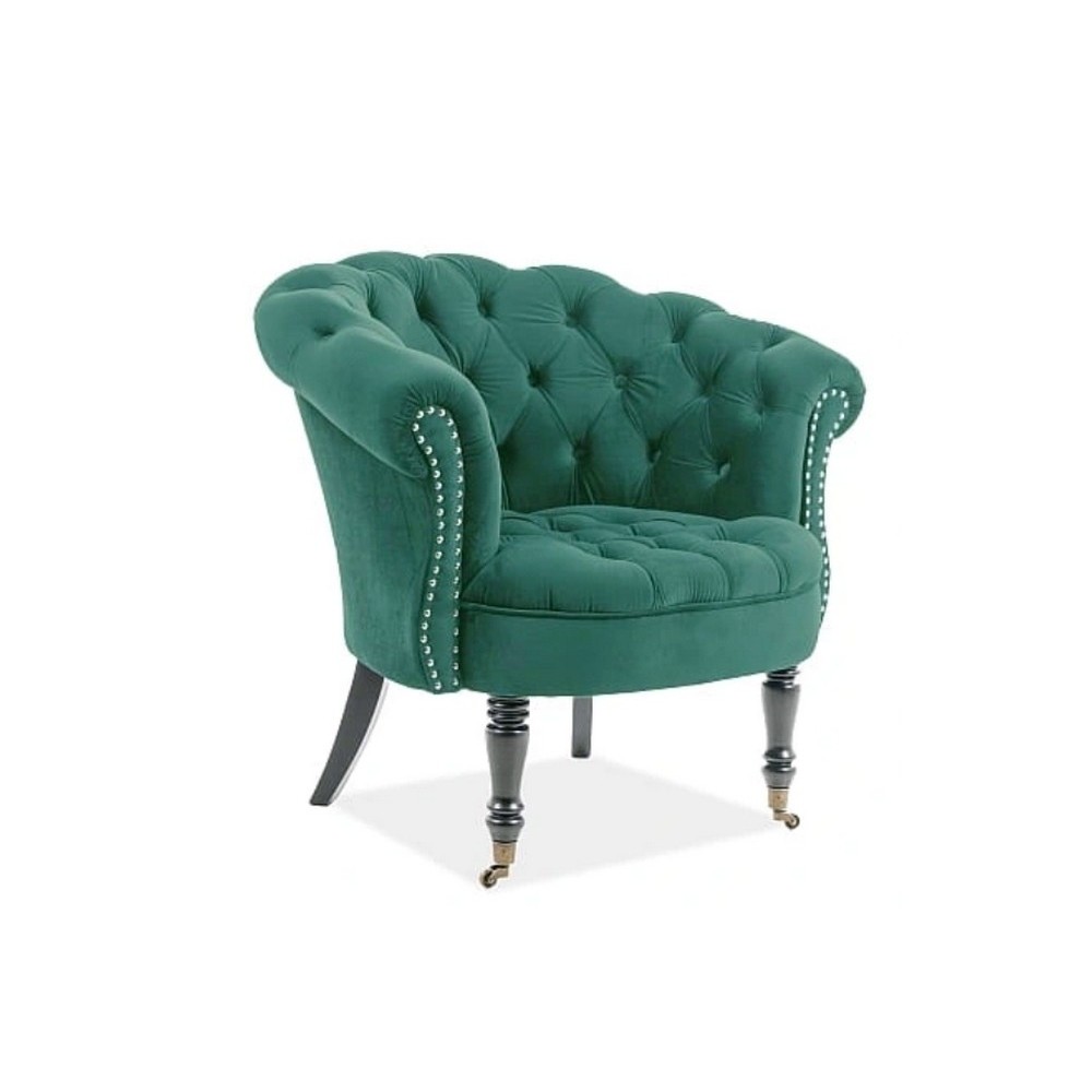 Fauteuil en tissu velours de qualité, vert, PHENIX, Fauteuil 1 place