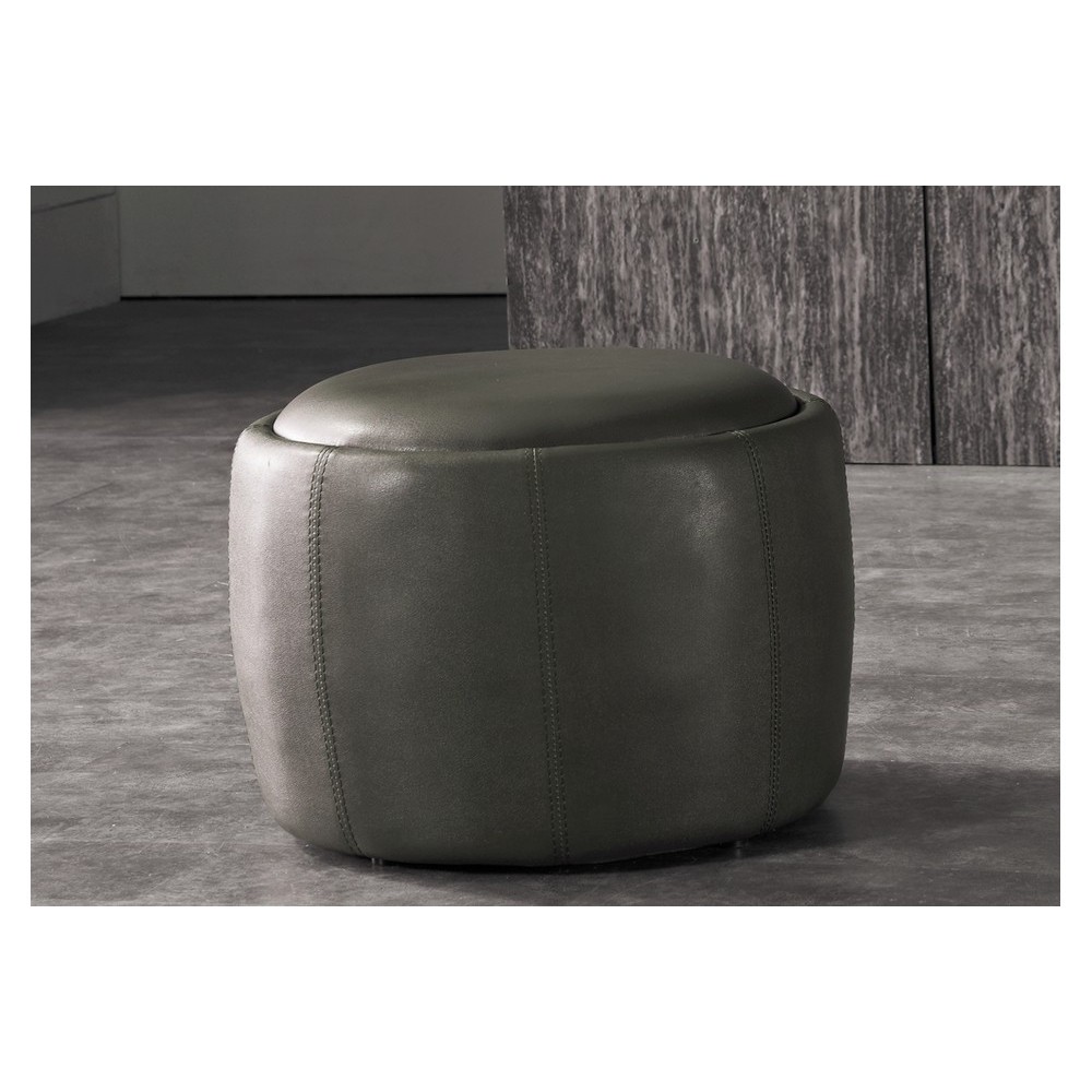 Pouf rond BUFFALINO en cuir de buffle (gamme de cuir de buffle), gris foncé