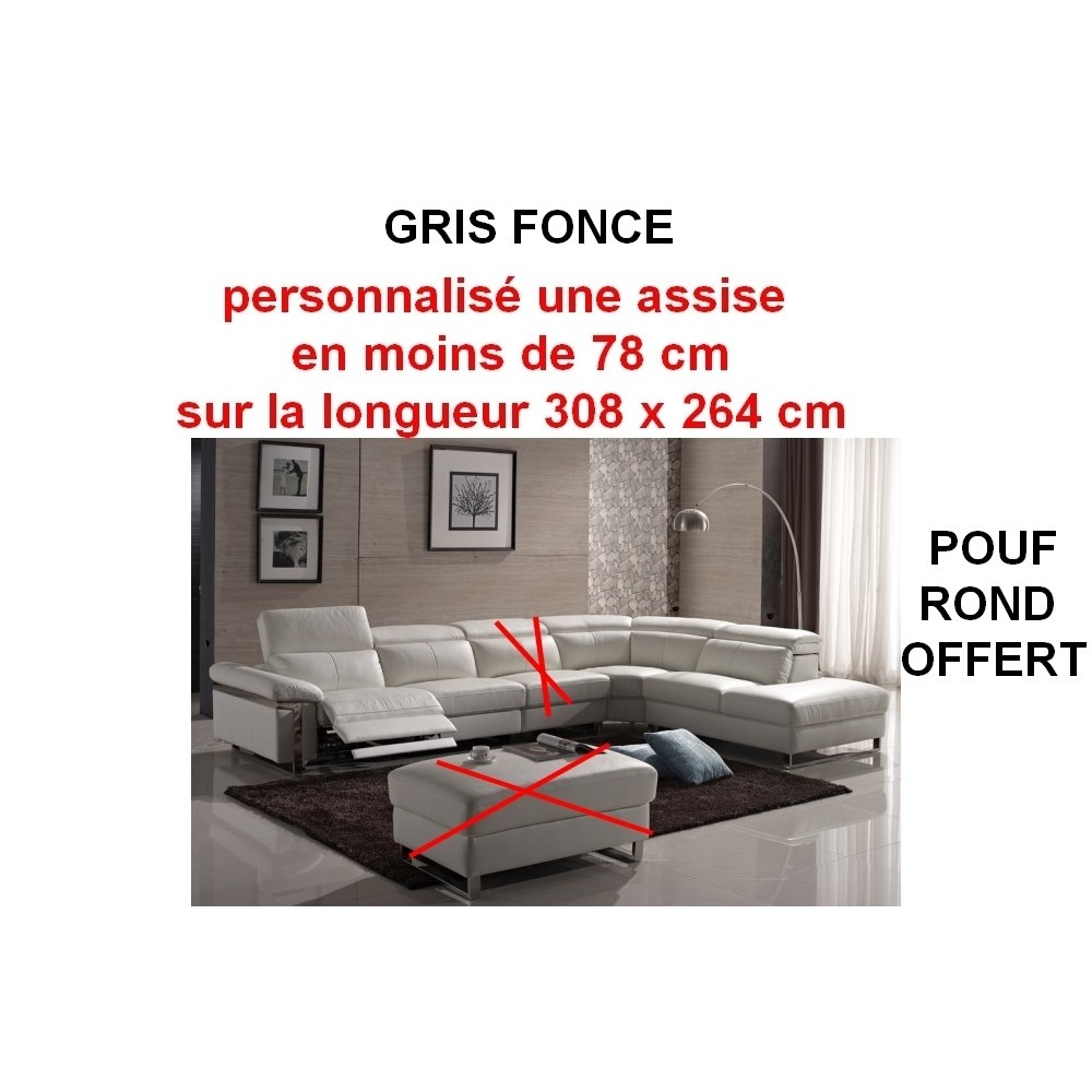 2eme Canapé d'angle relax en cuir buffle italien, de luxe RELAXINO personnalisé sur mesure avec une assise en moins de 78 cm, su