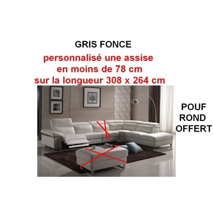 2eme Canapé d'angle relax en cuir buffle italien, de luxe RELAXINO personnalisé sur mesure avec une assise en moins de 78 cm, su