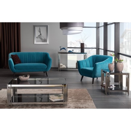 Canapé ELSA 2 places en tissu de qualité, couleur turquoise