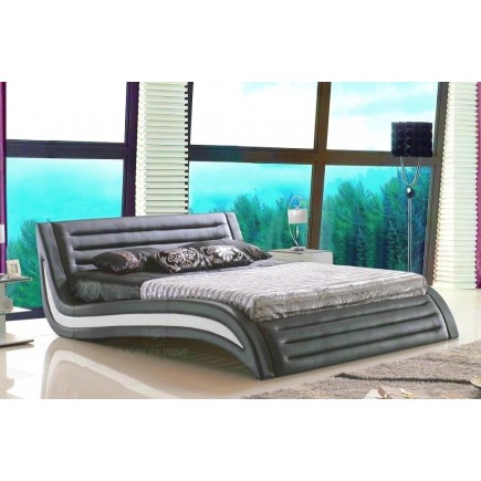 Lit en cuir italien de luxe NOCTURA, gris foncé