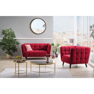 Canapé 2 places CASINI en tissu de qualité, couleur bordeaux