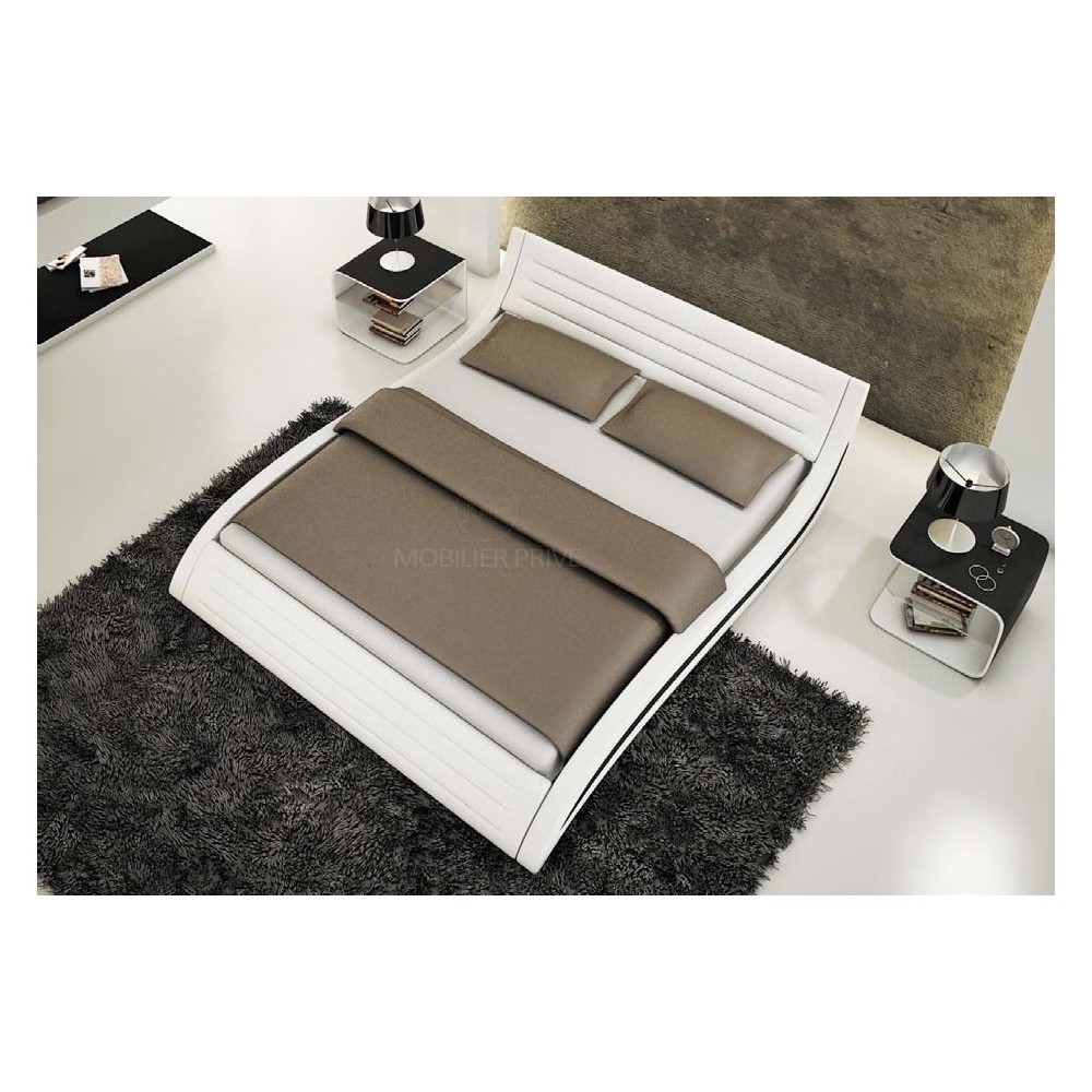 Lit en cuir italien de luxe NOCTURA, blanc, 140x190