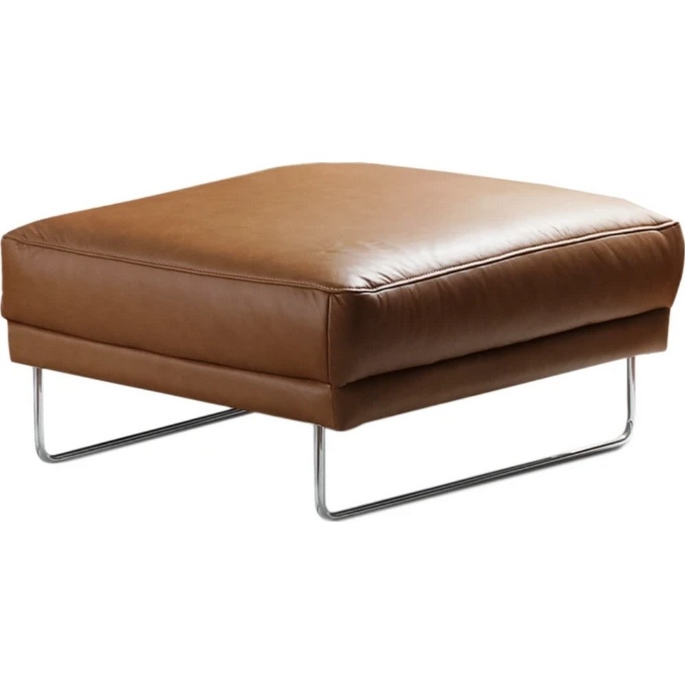 Pouf Spencer en tout cuir italien haut de gamme vachette, coloris cognac, Marron cognac