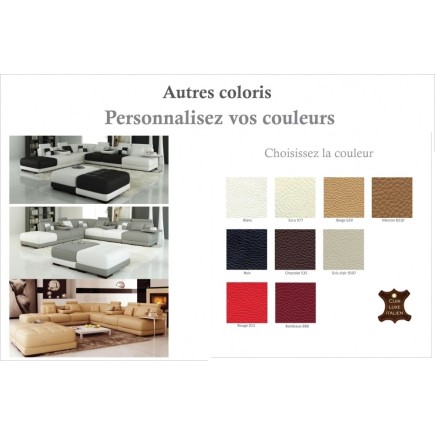 Canapé d'angle en cuir 6/7 places PETIT ELIXIR, couleur personnalisée, angle gauche