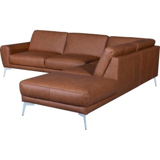 Canapé d'angle en 100% TOUT cuir italien de prestige 6/7 places SPANIA, marron cognac, angle droit