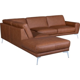 Canapé d'angle en 100% TOUT cuir italien de prestige 6/7 places SPANIA, marron cognac, angle gauche