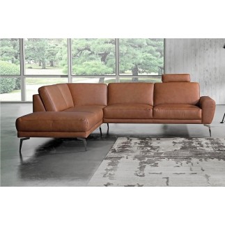 Canapé d'angle en 100% TOUT cuir italien de prestige 6/7 places SPANIA, marron cognac, angle gauche