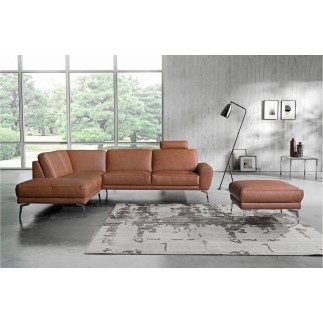 Canapé d'angle en 100% TOUT cuir italien de prestige 6/7 places SPANIA, marron cognac, angle gauche