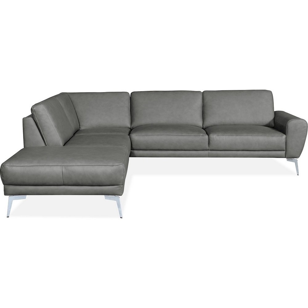 Canapé d'angle en 100% TOUT cuir italien de prestige 6/7 places SPANIA, gris, angle gauche