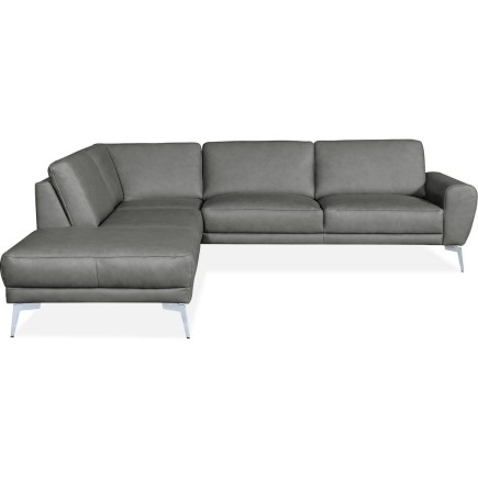 Canapé d'angle en 100% TOUT cuir italien de prestige 6/7 places SPANIA, gris, angle gauche
