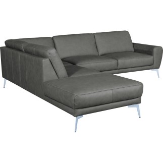 Canapé d'angle en 100% TOUT cuir italien de prestige 6/7 places SPANIA, gris, angle gauche