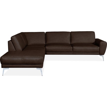 Canapé d'angle en 100% TOUT cuir italien de prestige 6/7 places SPANIA, chocolat, angle gauche