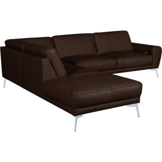 Canapé d'angle en 100% TOUT cuir italien de prestige 6/7 places SPANIA, chocolat, angle gauche