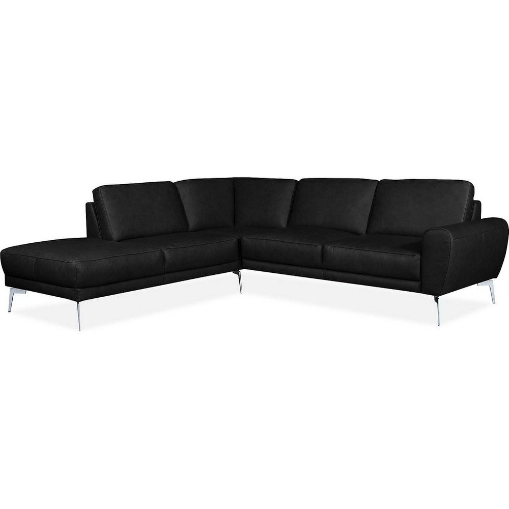 Canapé d'angle en 100% TOUT cuir italien de prestige 6/7 places SPANIA, noir, angle gauche Canapé d'angle en 100% TOUT cuir italien de prestige 6/7 places SPANIA, noir, angle gauche
