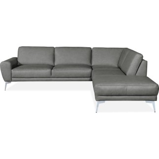 Canapé d'angle en 100% TOUT cuir italien de prestige 6/7 places SPANIA, gris, angle droit