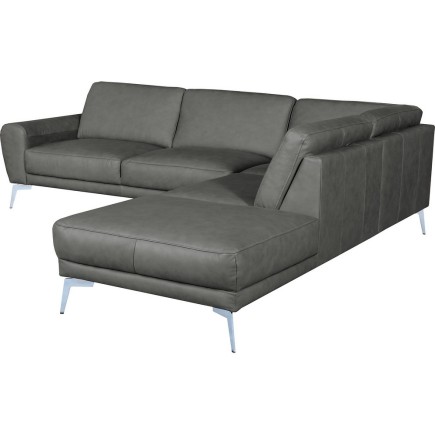 Canapé d'angle en 100% TOUT cuir italien de prestige 6/7 places SPANIA, gris, angle droit