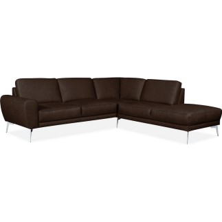 Canapé d'angle en 100% TOUT cuir italien de prestige 6/7 places SPANIA, chocolat, angle droit