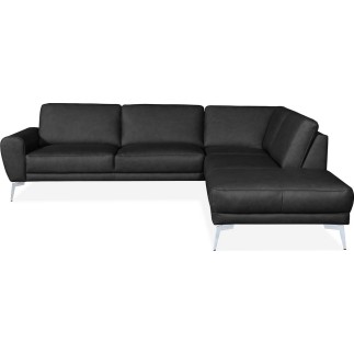 Canapé d'angle en 100% TOUT cuir italien de prestige 6/7 places SPANIA, noir, angle droit
