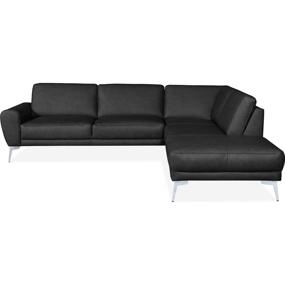 Canapé d'angle en 100% TOUT cuir italien de prestige 6/7 places SPANIA, noir, angle droit Canapé d'angle en 100% TOUT cuir italien de prestige 6/7 places SPANIA, noir, angle droit