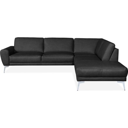Canapé d'angle en 100% TOUT cuir italien de prestige 6/7 places SPANIA, noir, angle droit