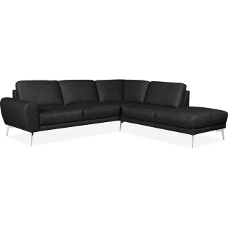 Canapé d'angle en 100% TOUT cuir italien de prestige 6/7 places SPANIA, noir, angle droit