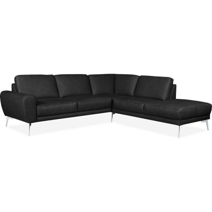 Canapé d'angle en 100% TOUT cuir italien de prestige 6/7 places SPANIA, noir, angle droit