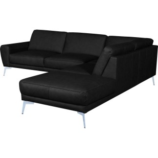 Canapé d'angle en 100% TOUT cuir italien de prestige 6/7 places SPANIA, noir, angle droit