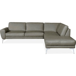 Canapé d'angle en 100% TOUT cuir italien de prestige 6/7 places SPANIA, TAUPE, cuir uni, angle droit