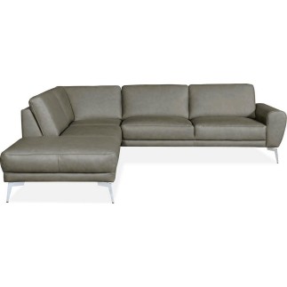 Canapé d'angle en 100% TOUT cuir italien de prestige 6/7 places SPANIA, taupe, cuir uni, angle gauche