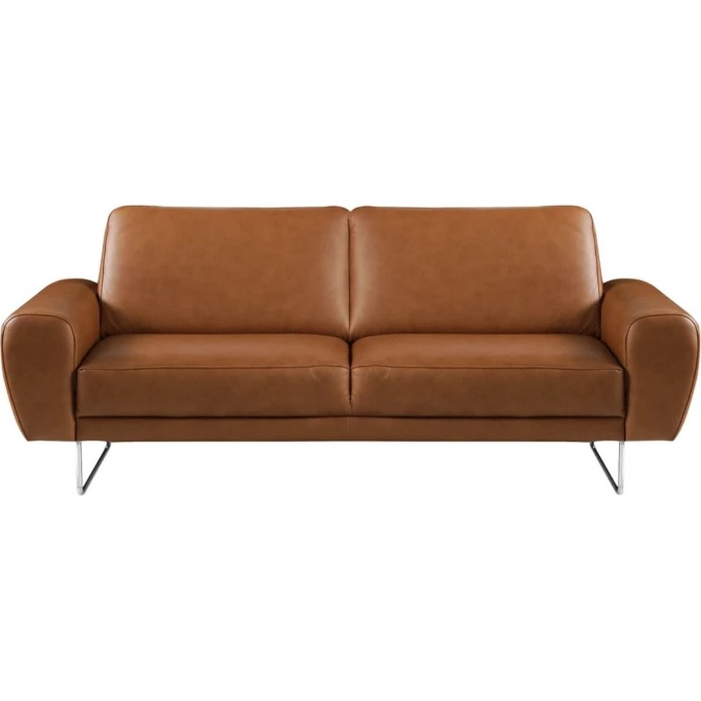 Canapé 2 places en 100% TOUT cuir italien de prestige, SPENCER, marron cognac
