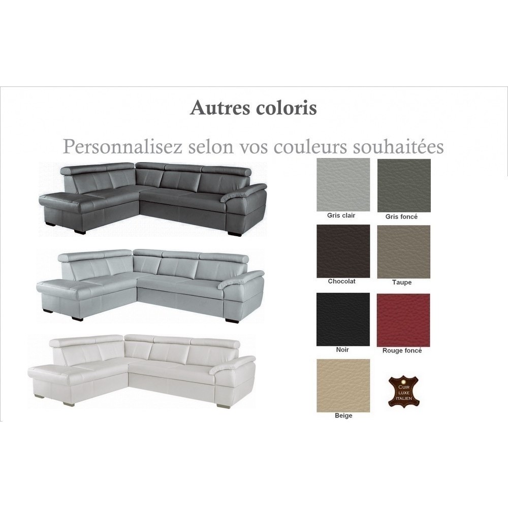 2eme paiement de la commande: Canapé d'angle convertible en cuir italien de luxe 5/6 places tony, avec coffre, couleur personnal