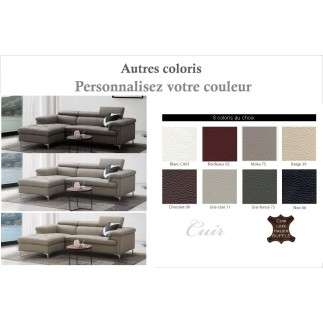 2eme paiement de la commande: canapé d'angle en cuir buffle italien de luxe 5 places lido, couleur personnalisée, angle gauche,