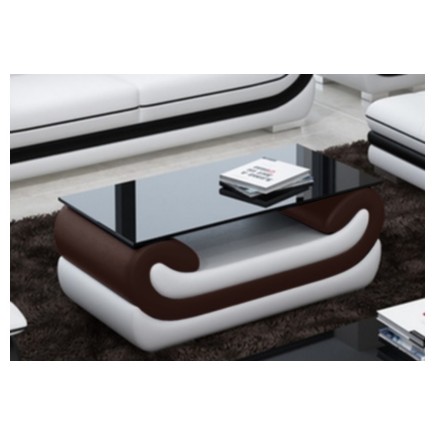 Superbe table basse CANDIDE, chocolat et blanc