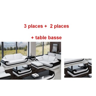 2eme paiement de la commande: Ensemble canapé 3 places et 2 places en cuir italien vachette candide, couleur blanc et noir, Supe