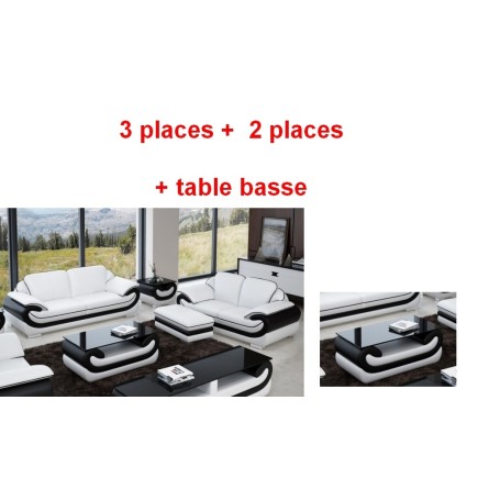 2eme paiement de la commande: Ensemble canapé 3 places et 2 places en cuir italien vachette candide, couleur blanc et noir, Supe