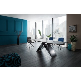 Table à manger avec rallonge, luxe WEST I, En verre trempé effet acier noir