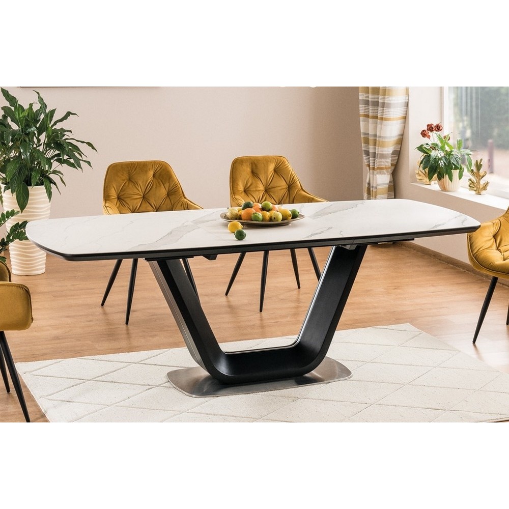Table à manger avec rallonge, luxe ARMEN céramique blanc et noir