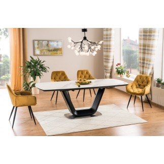 Table à manger avec rallonge, luxe ARMEN céramique blanc et noir
