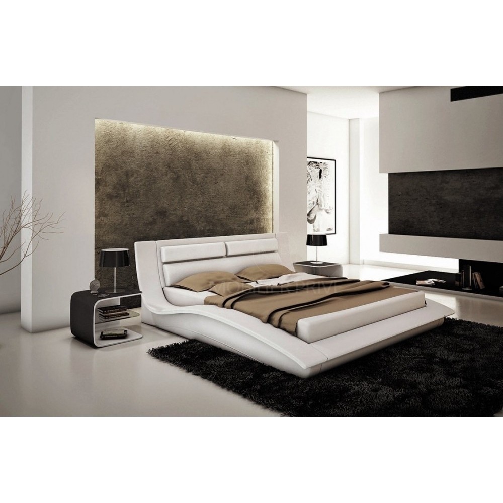 Lit en cuir italien de luxe SERENIS, blanc, 160x200