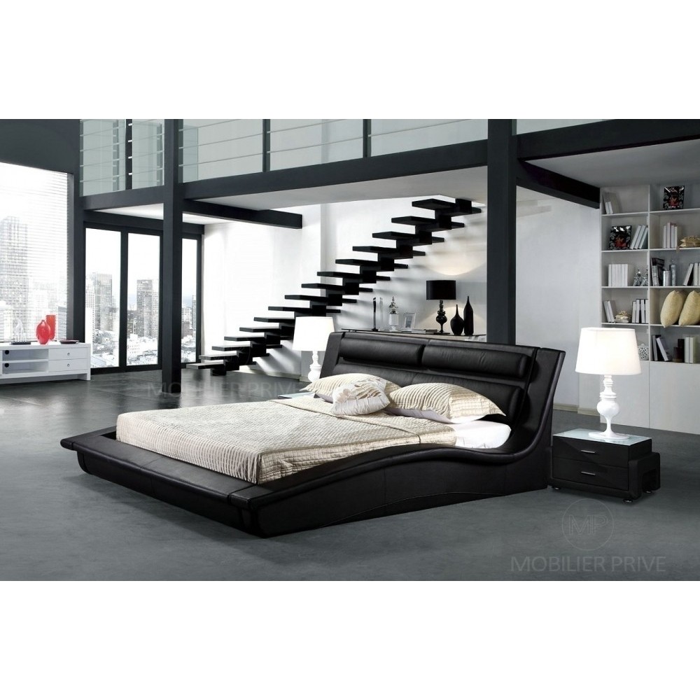 Lit en cuir italien de luxe SERENIS, noir, 140x190