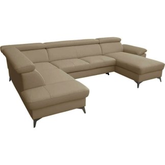 Canapé d'angle convertible en cuir italien de luxe 7/8 places WARINI avec coffre, beige, angle droit